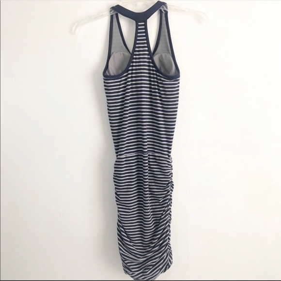 ATHLETA Blue and Gray Ember Stripe Racerback Dress w/ Ruching Size XXS - Picture 3 of 8